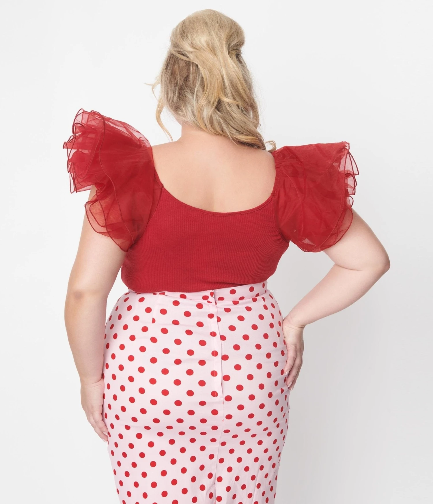 Red Ribbed Dramatic Sleeve Lennon Top - Image 2