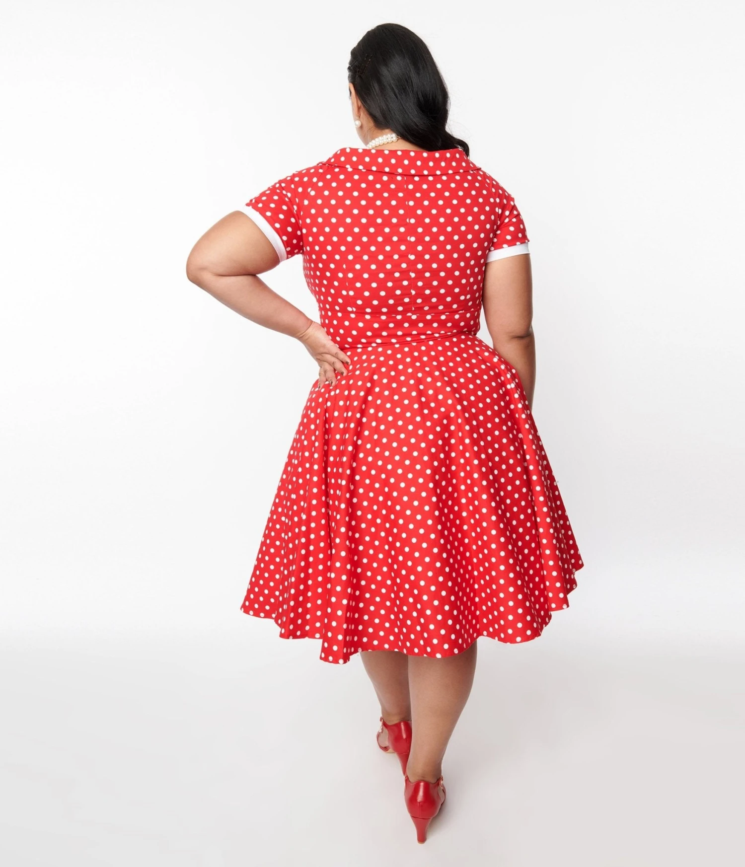 Red & White Polka Dot Dolly Swing Dress - Image 2