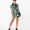 Retro Style Green & Black Palm Print Tropical Skort