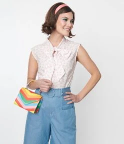 Retrolicious White & Rainbow Bow Top