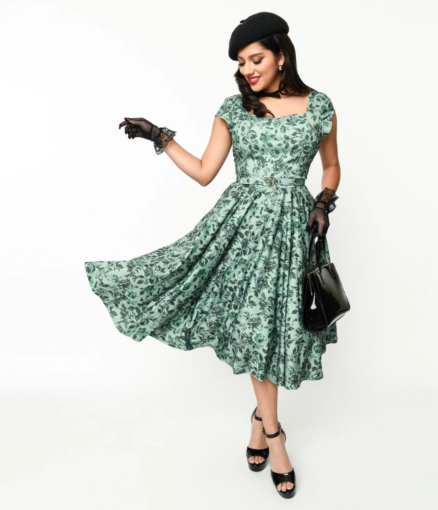 Sage Green & Green Floral Cosmopolitan Swing Dress - Image 2