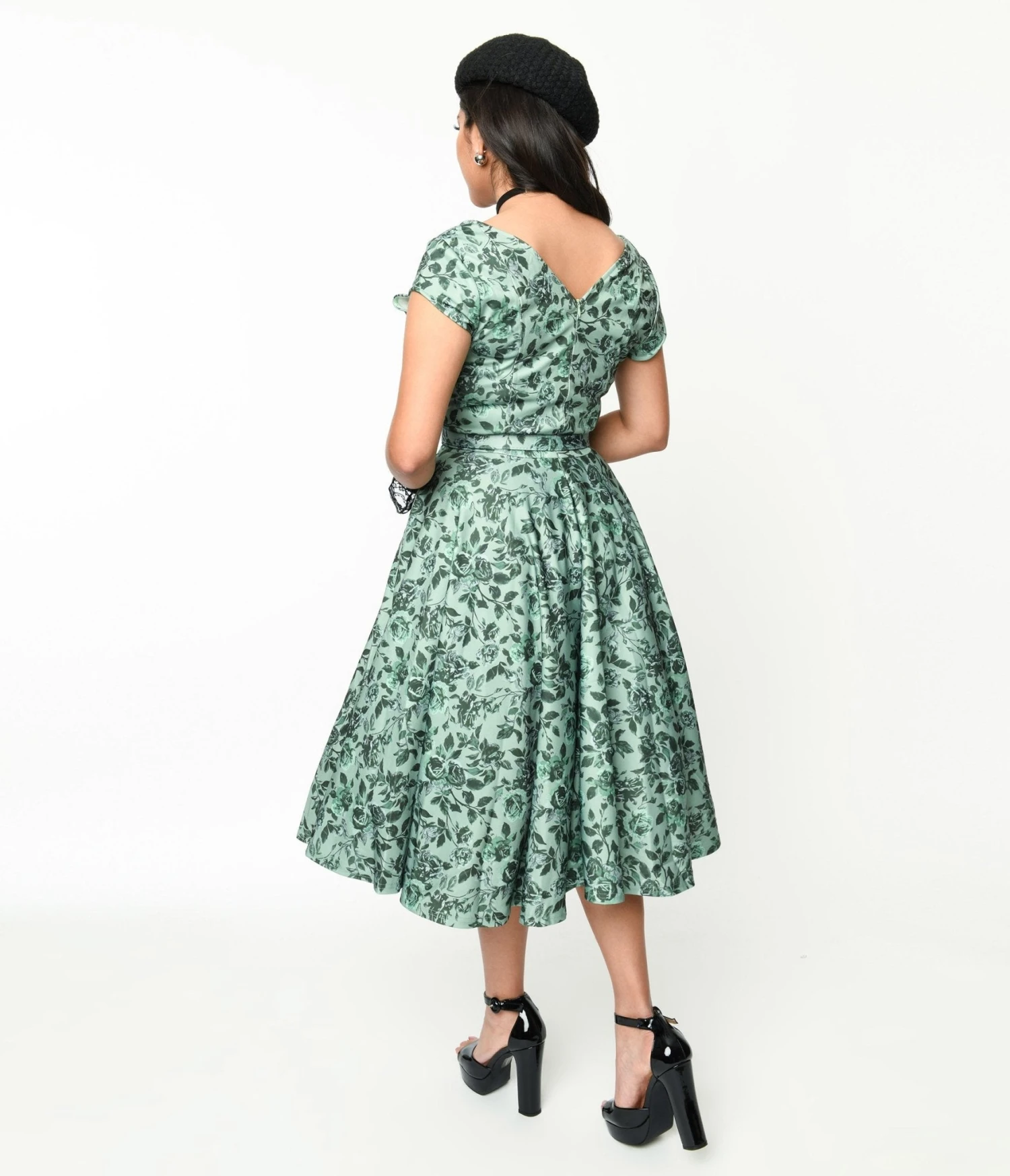 Sage Green & Green Floral Cosmopolitan Swing Dress - Image 3