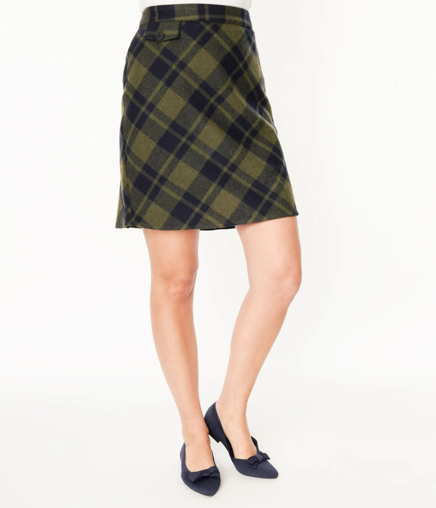 Sage Green & Navy Plaid Mini Skirt - Image 2