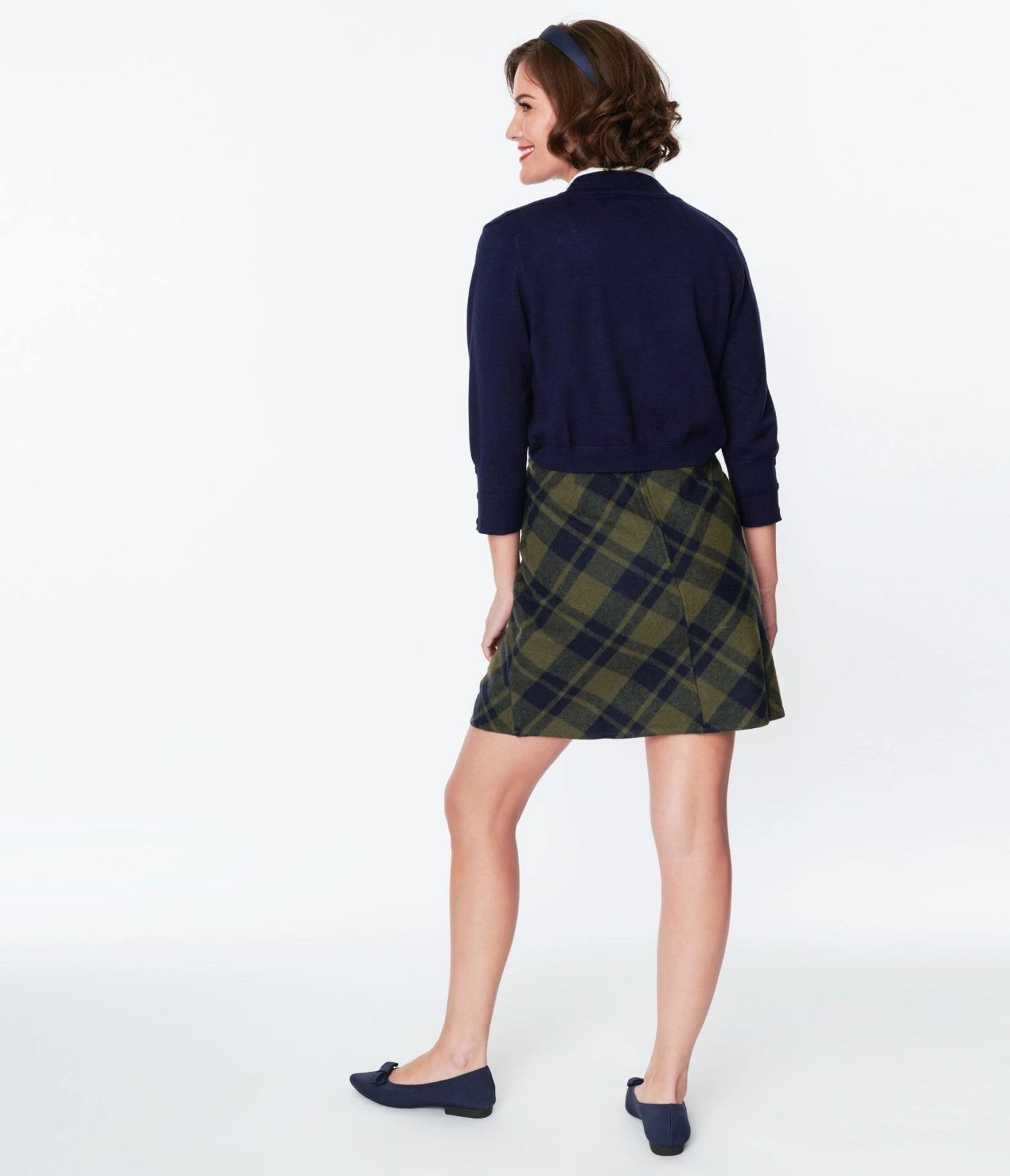 Sage Green & Navy Plaid Mini Skirt - Image 3