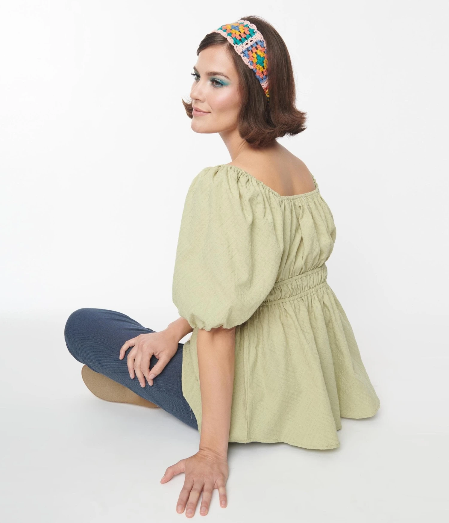 Sage Green Textured Babydoll Blouse - Image 2