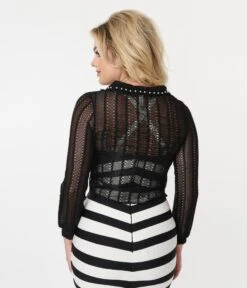 Sheer Black & Pearl Blouse