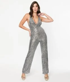Silver Sequin Halter Jumpsuit