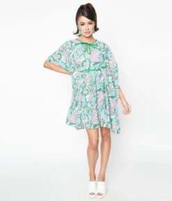 Smak Parlor Green & Purple Paisley Mini Caftan