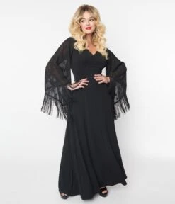 Smak Parlour Black Floral Fringe Sleeve Maxi Dress