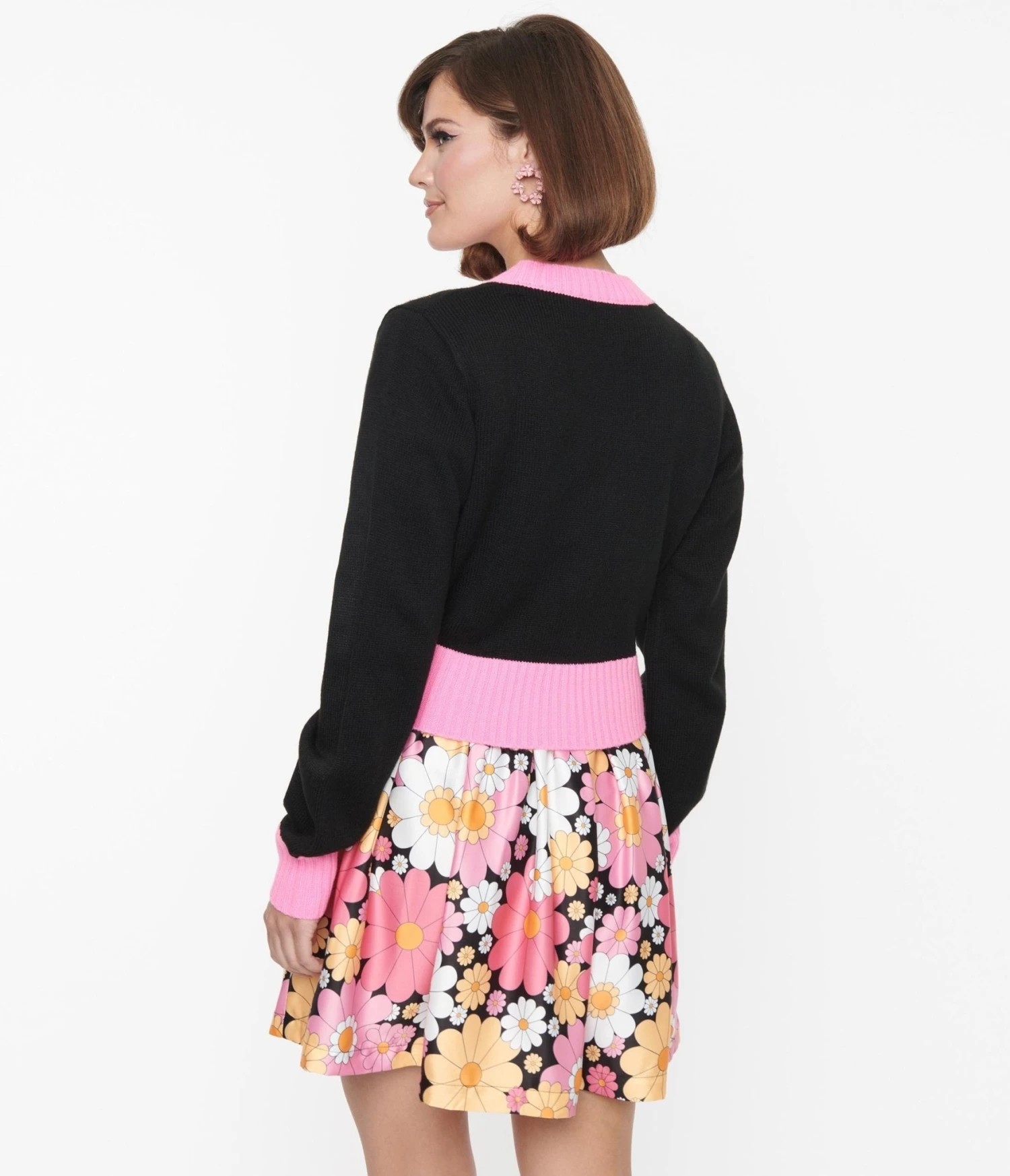 Smak Parlour Black & Pink Flower Pocket Cardigan - Image 3