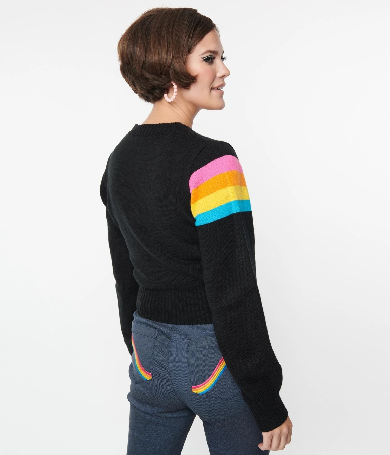 Smak Parlour Black & Rainbow Stripe Cardigan - Image 2