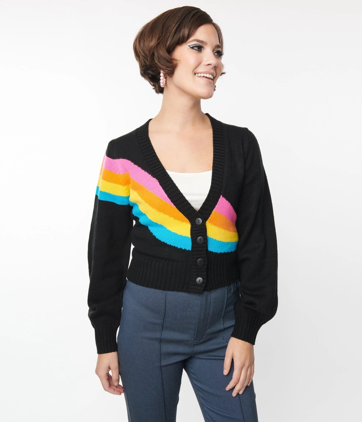 Smak Parlour Black & Rainbow Stripe Cardigan - Image 4