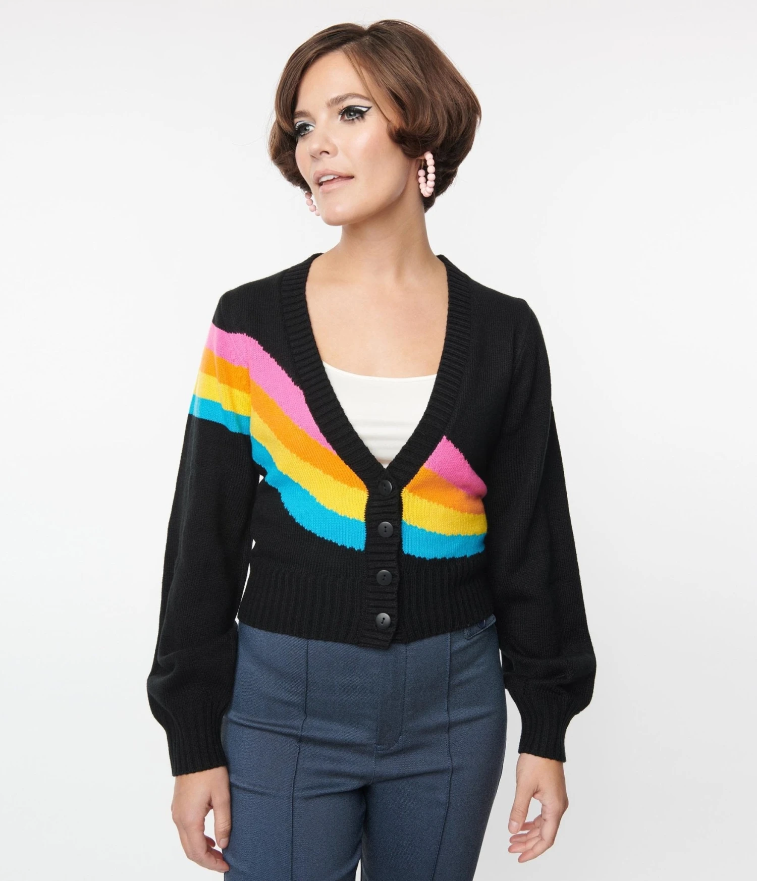 Smak Parlour Black & Rainbow Stripe Cardigan - Image 5