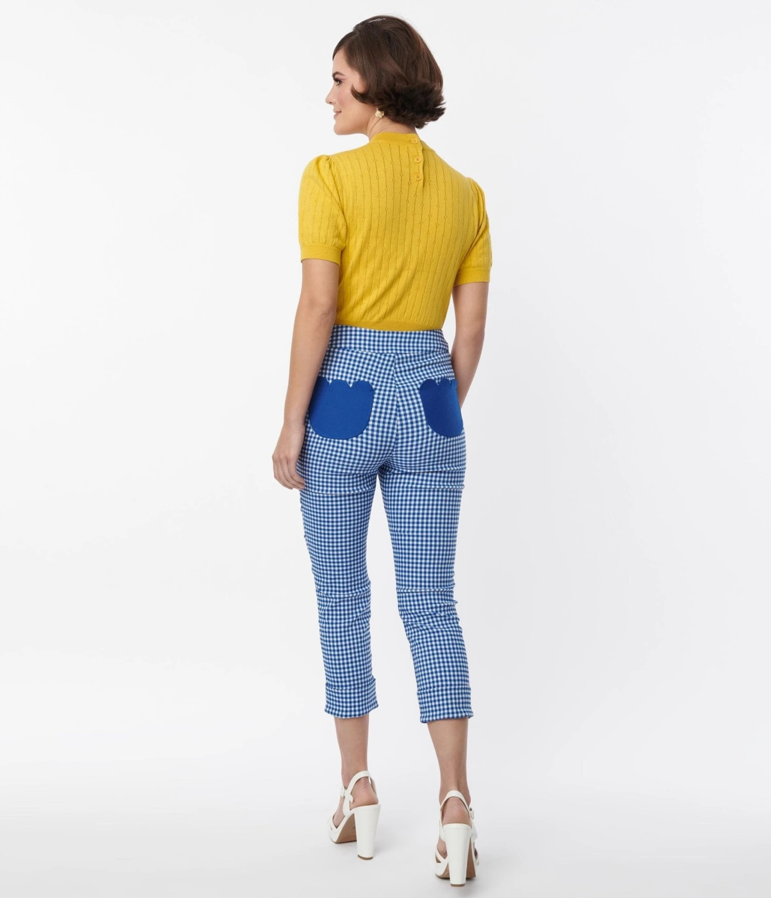 Smak Parlour Blue Gingham Tulip Pocket Smarty Pants Capri - Image 3