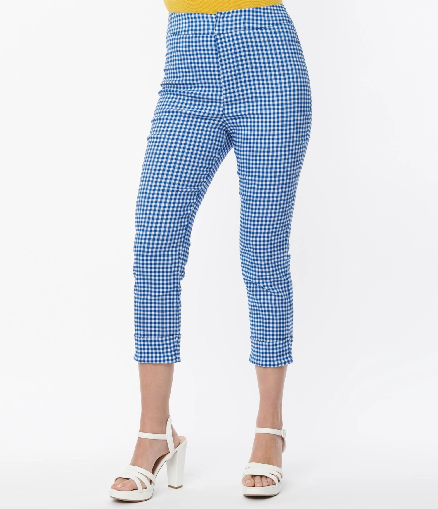 Smak Parlour Blue Gingham Tulip Pocket Smarty Pants Capri - Image 2