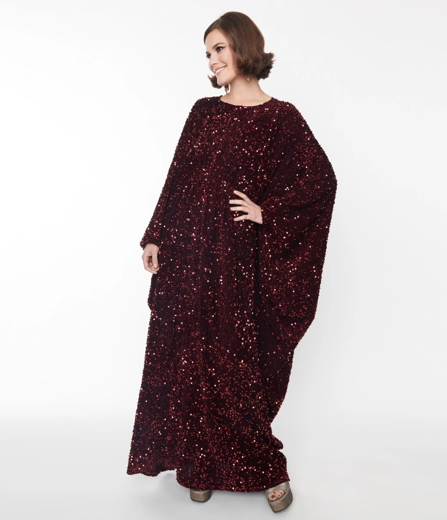 Smak Parlour Burgundy Sequin Batwing Caftan