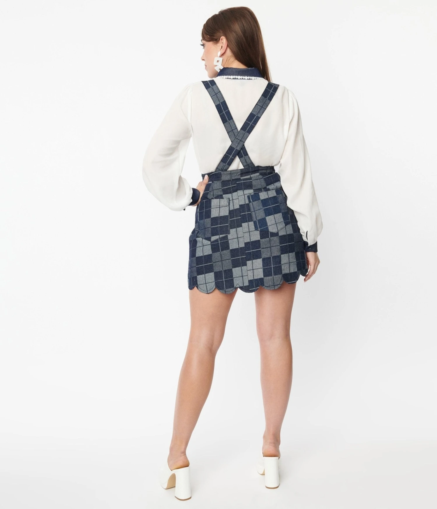 Smak Parlour Dark Denim Check Suspender Skirt - Image 2