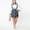 Smak Parlour Dark Denim Check Suspender Skirt