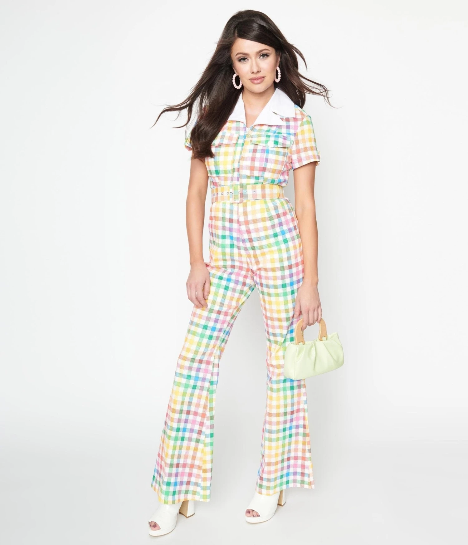 Smak Parlour Medium Rainbow Gingham Flare Jumpsuit - Image 5