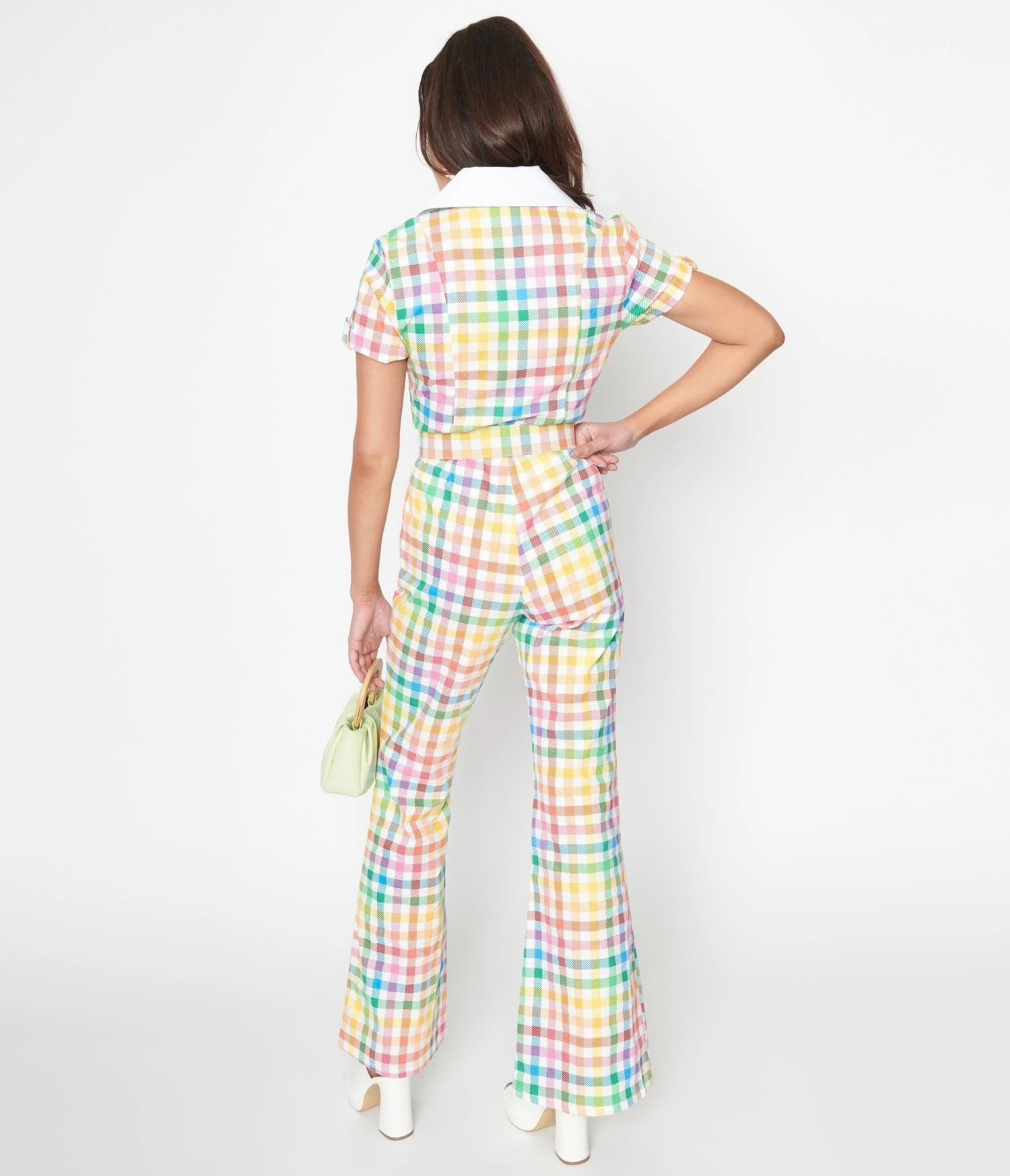 Smak Parlour Medium Rainbow Gingham Flare Jumpsuit - Image 3