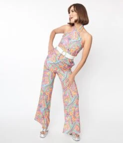 Smak Parlour Orange Wavy Daisy Psychedelic Draped Darling Jumpsuit
