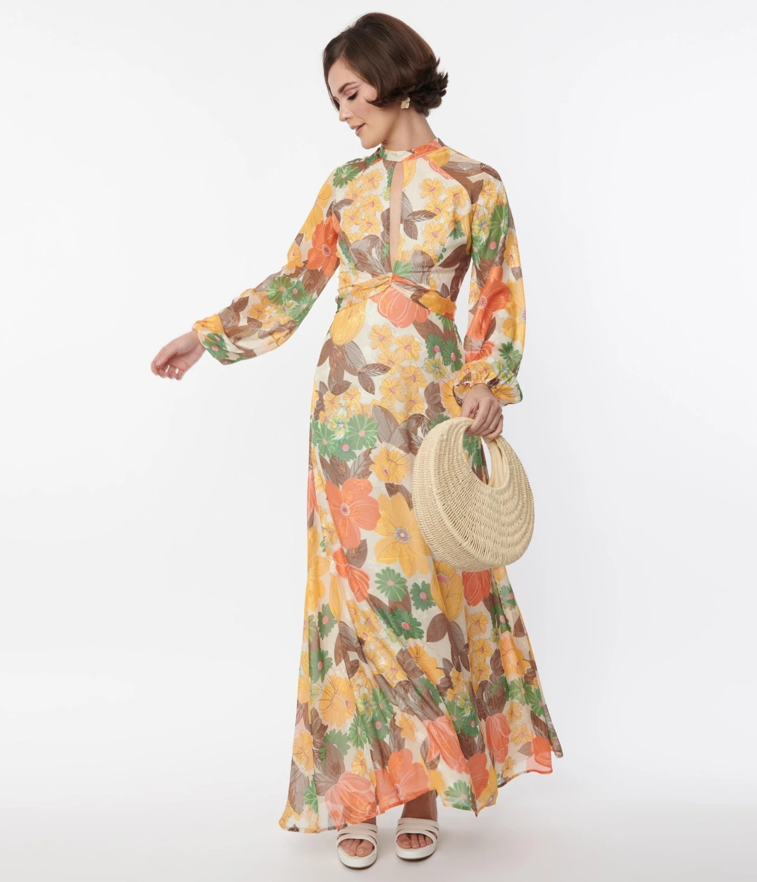 Smak Parlour Orange & Yellow Floral Empire Maxi - Image 5