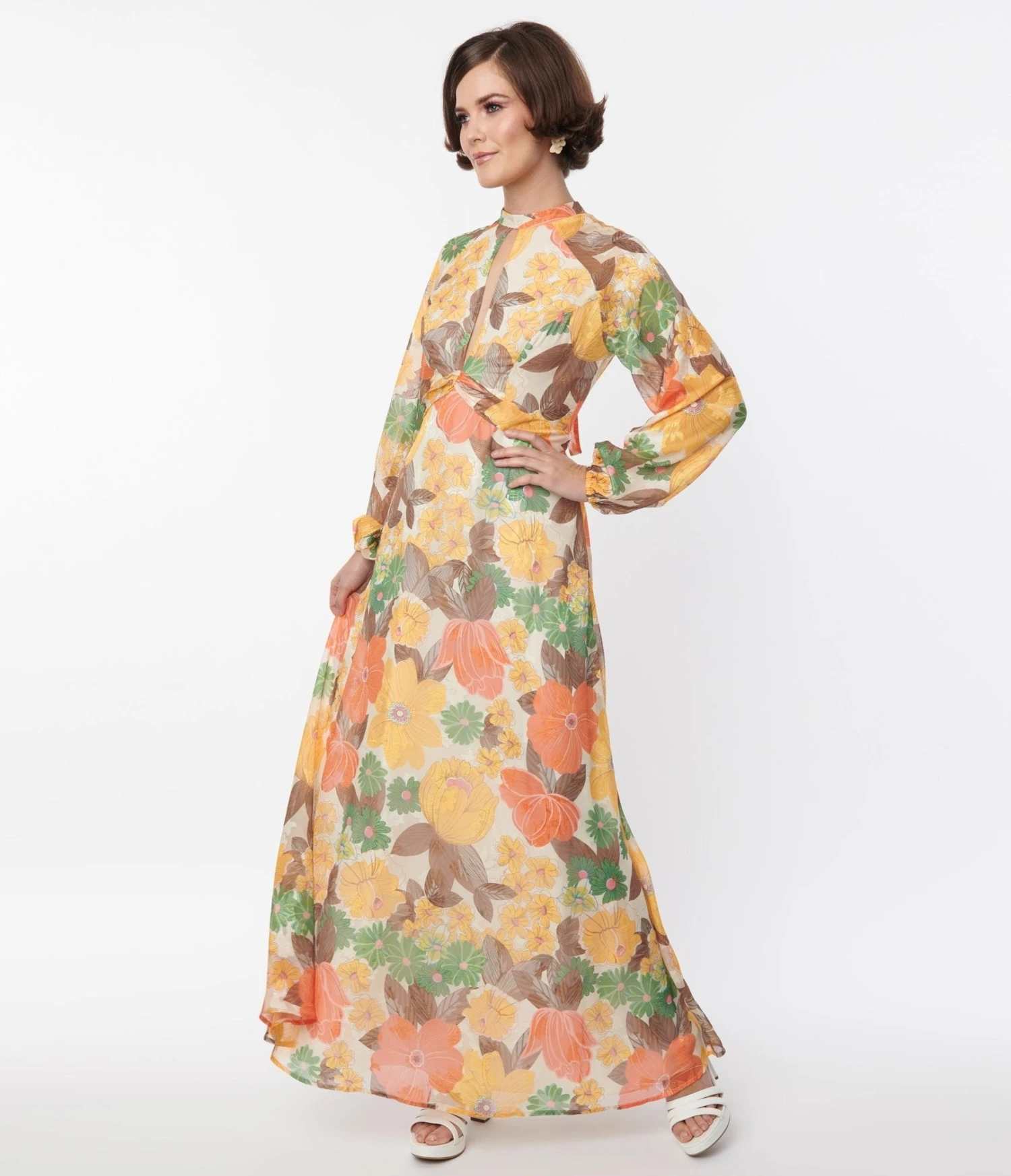 Smak Parlour Orange & Yellow Floral Empire Maxi