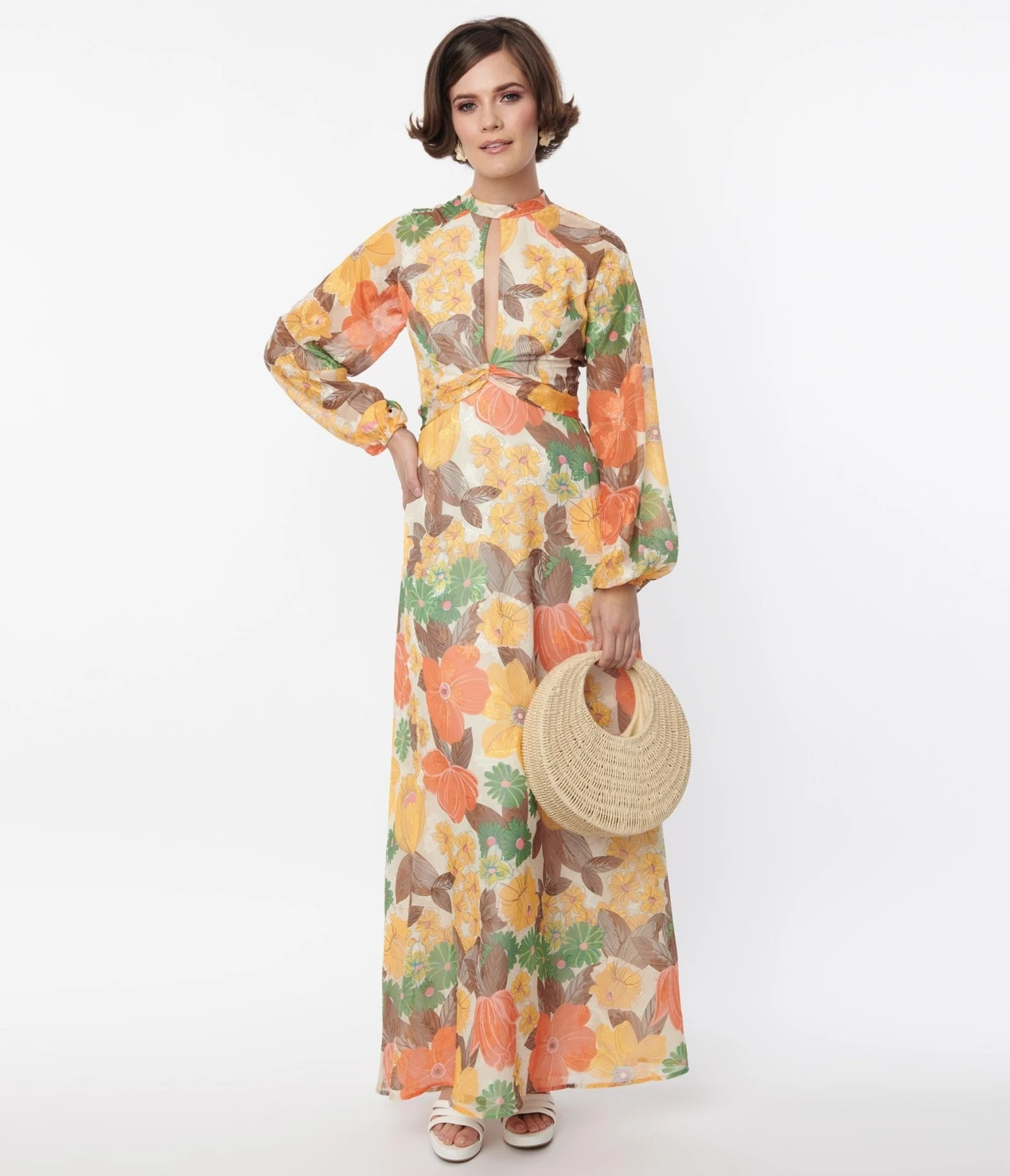 Smak Parlour Orange & Yellow Floral Empire Maxi - Image 4