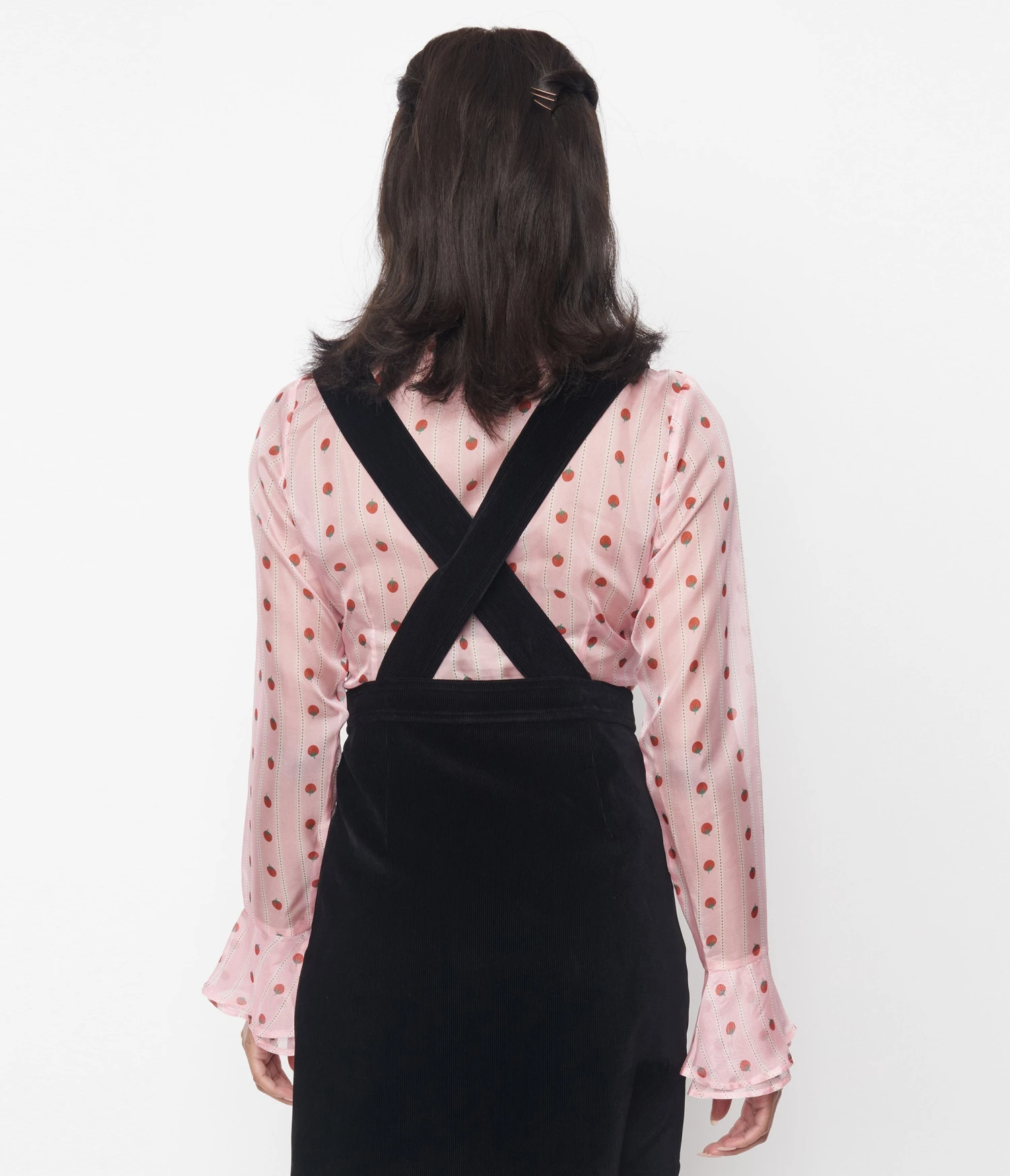 Smak Parlour Pink & Strawberries Stripe Ruffle Blouse - Image 2