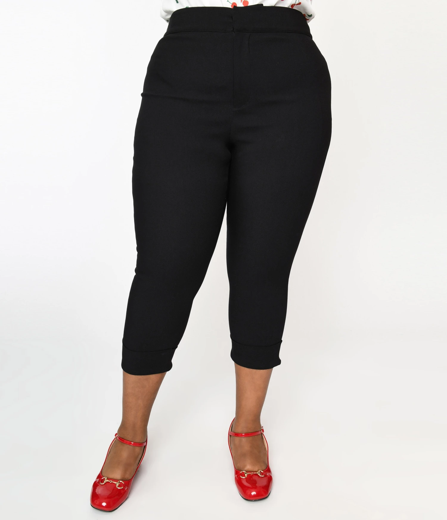 Smak Parlour Plus Size Black & Cherry Pocket Smarty Pants Capri - Image 3