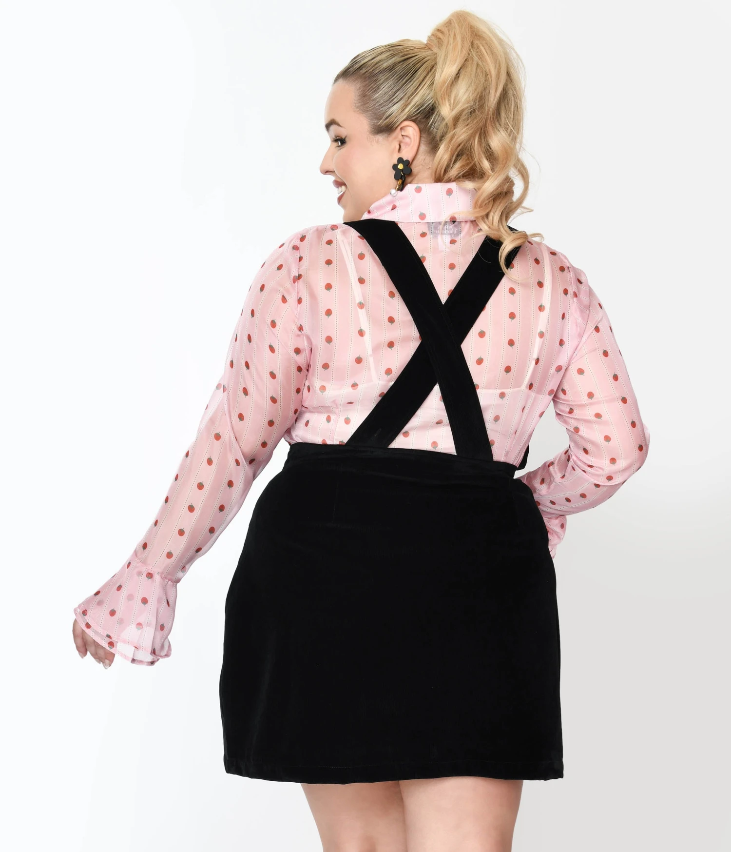 Smak Parlour Plus Size Pink & Strawberries Stripe Ruffle Blouse - Image 3