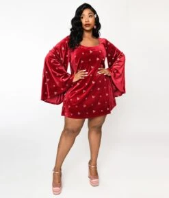 Smak Parlour Plus Size Red Velvet & Pink Heart Downtown Scene Mini Dress