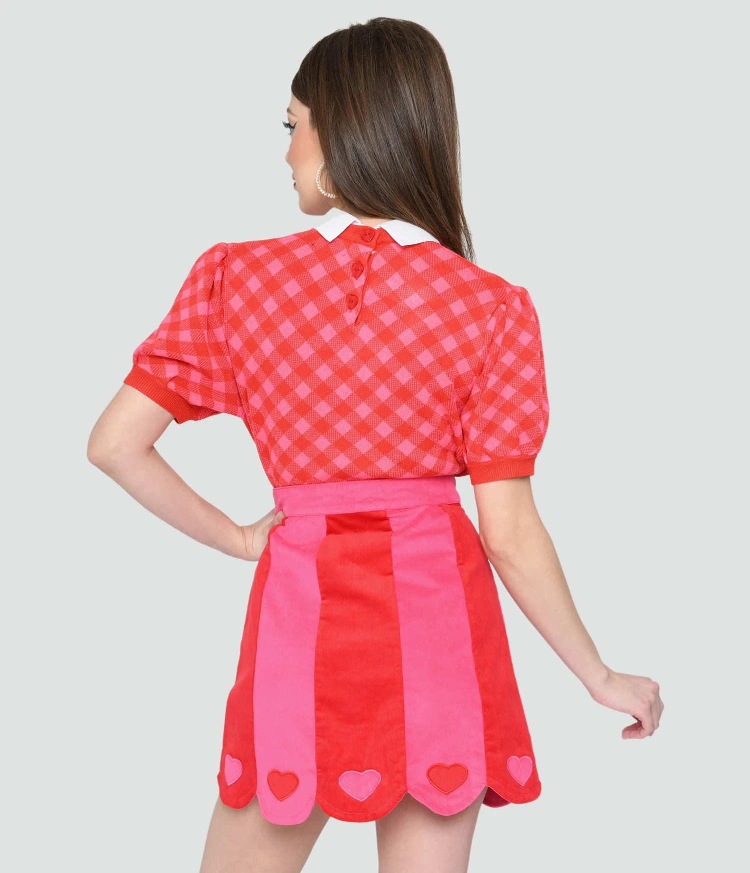Smak Parlour Red & Pink Bias Gingham Heart Sweater - Image 3