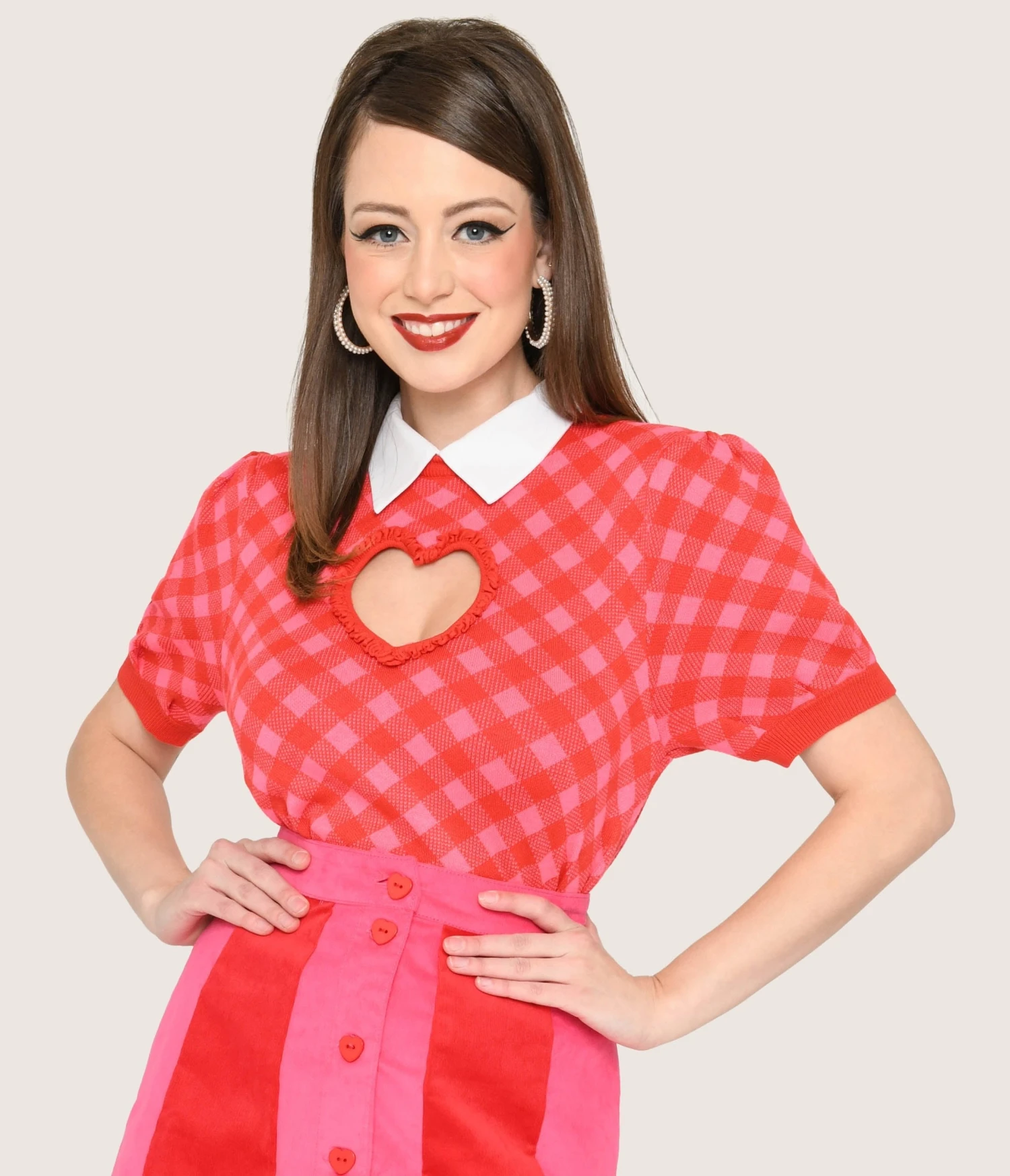 Smak Parlour Red & Pink Bias Gingham Heart Sweater - Image 2
