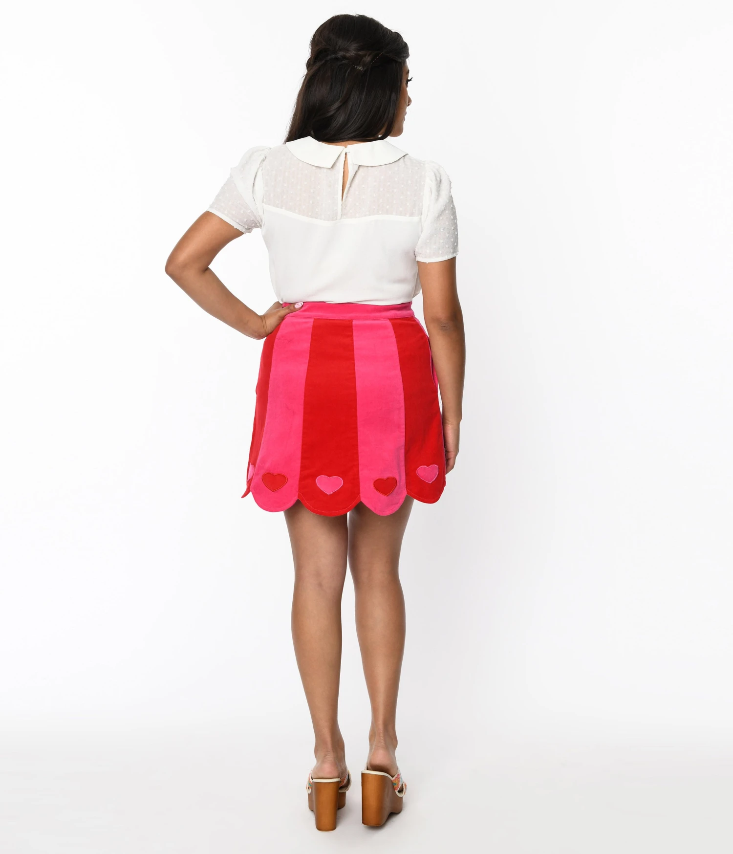 Smak Parlour Red & Pink Love Corduroy Mini Skirt - Image 3