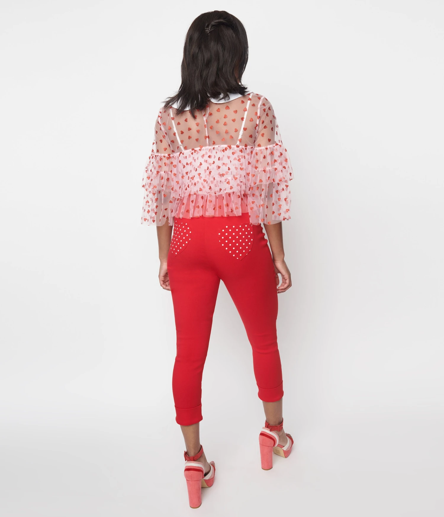 Smak Parlour Red & Polka Dot Heart Pocket Smarty Pants Capri - Image 3