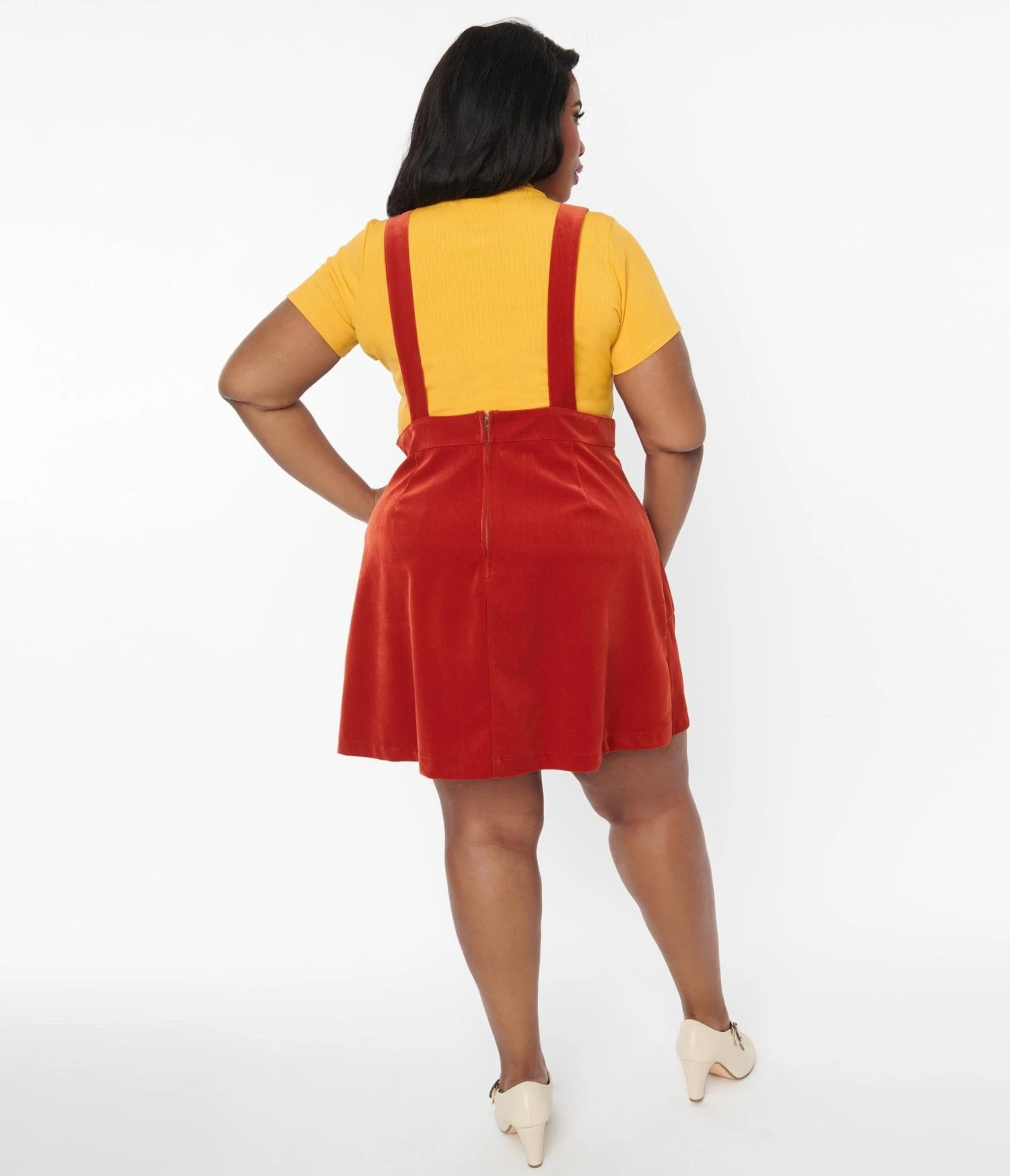 Smak Parlour Rust & Multicolor Striped Corduroy Pinafore Skirt - Image 2