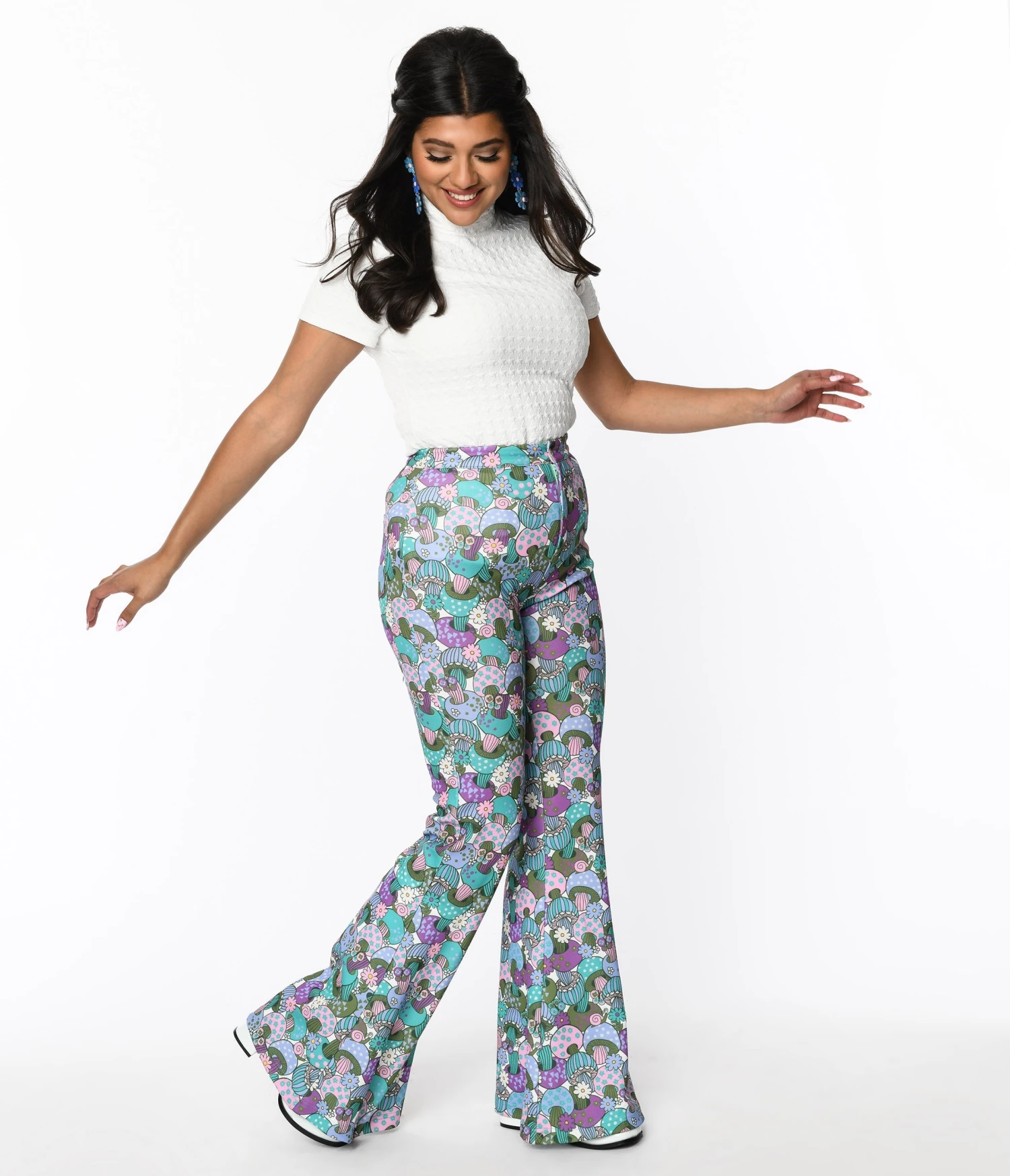 Smak Parlour Teal Groovy Mushrooms Find Your Flare Pants