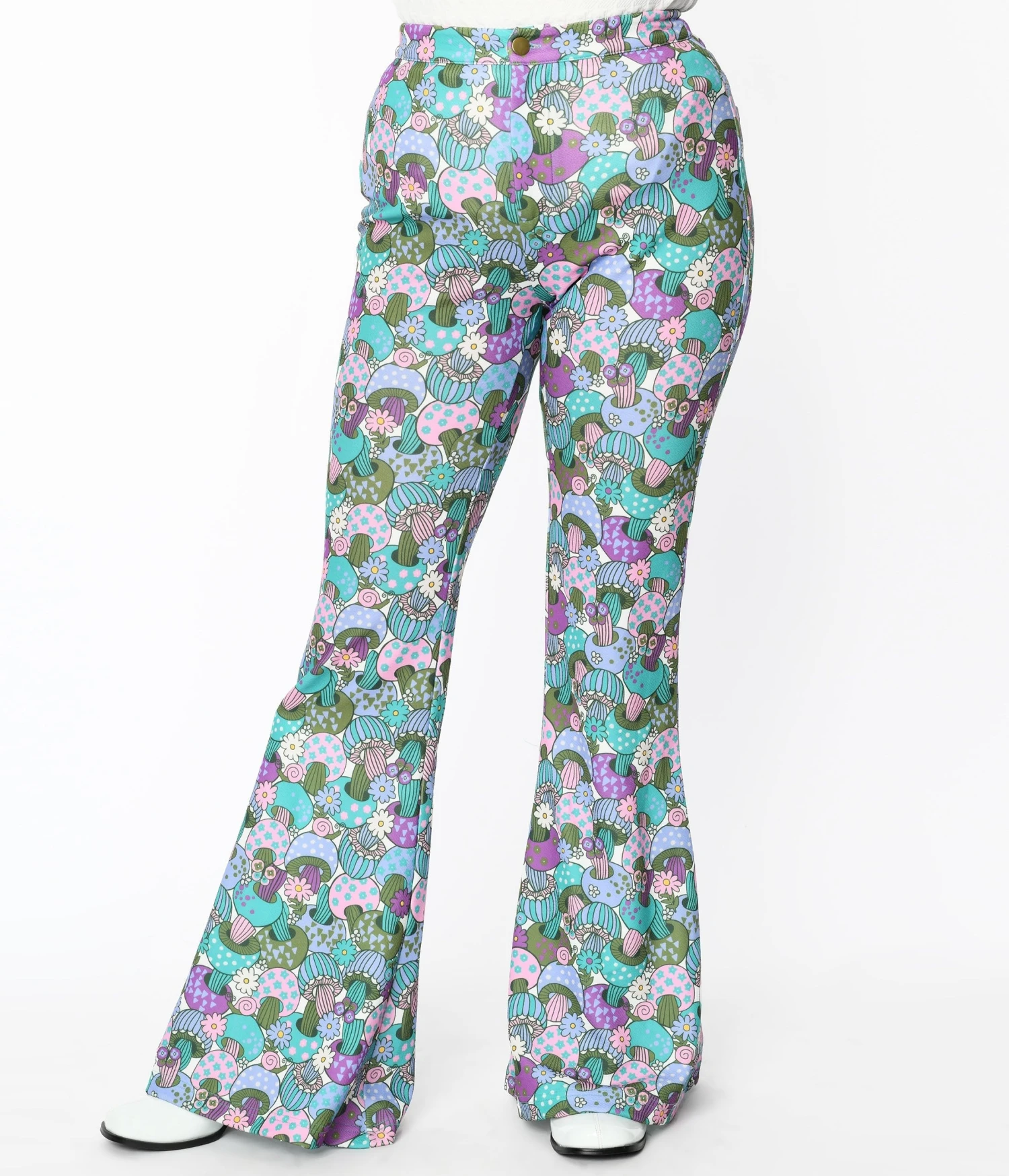 Smak Parlour Teal Groovy Mushrooms Find Your Flare Pants - Image 2