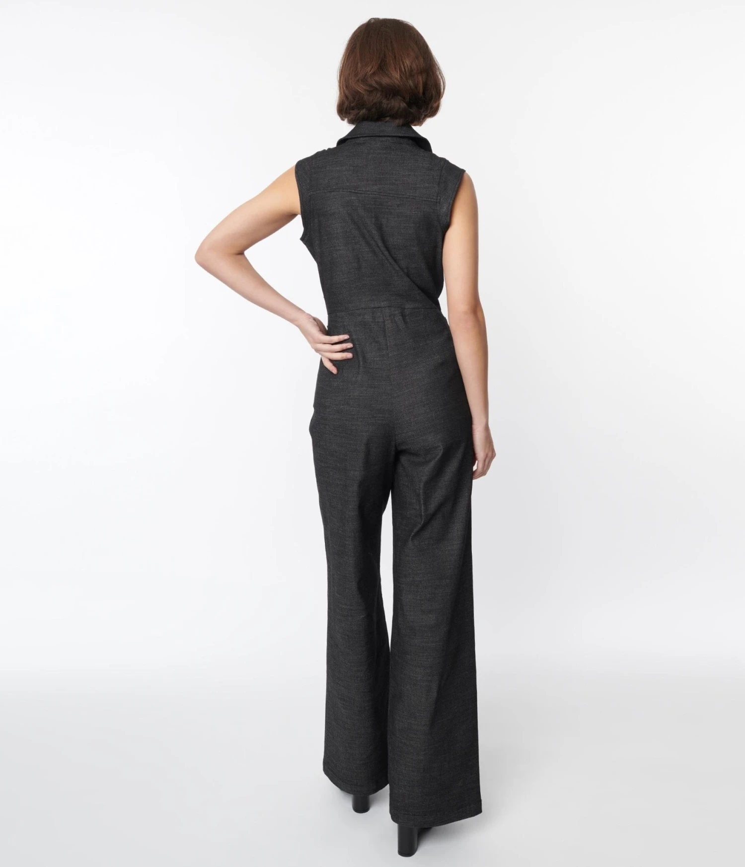 Smak Parlour Washed Black Denim Collared Jumpsuit - Image 2