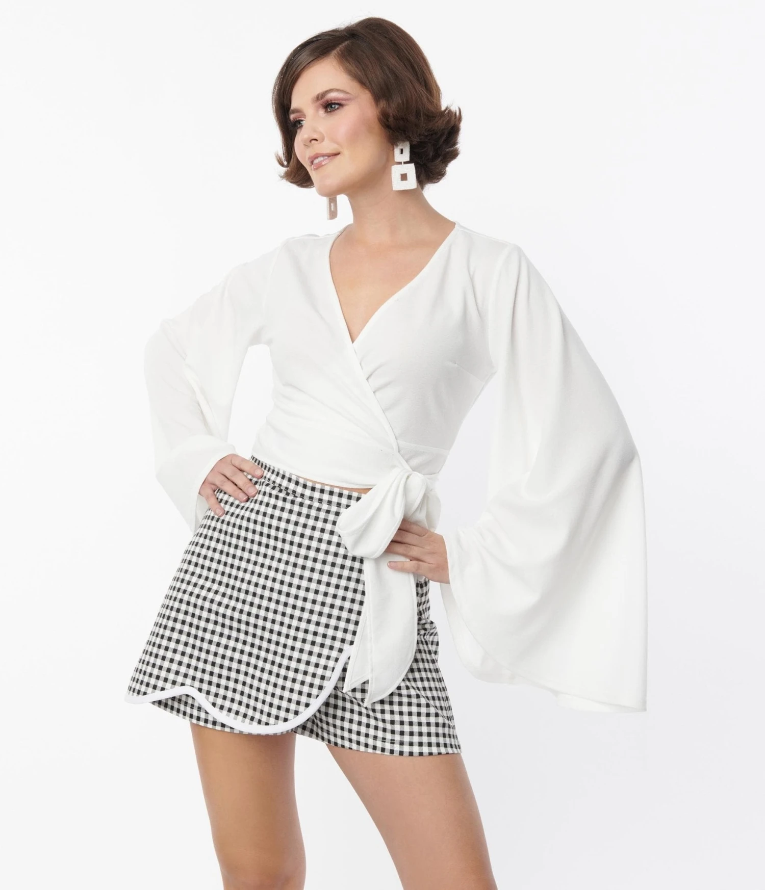 Smak Parlour White Bell Sleeve Wrap Top - Image 4