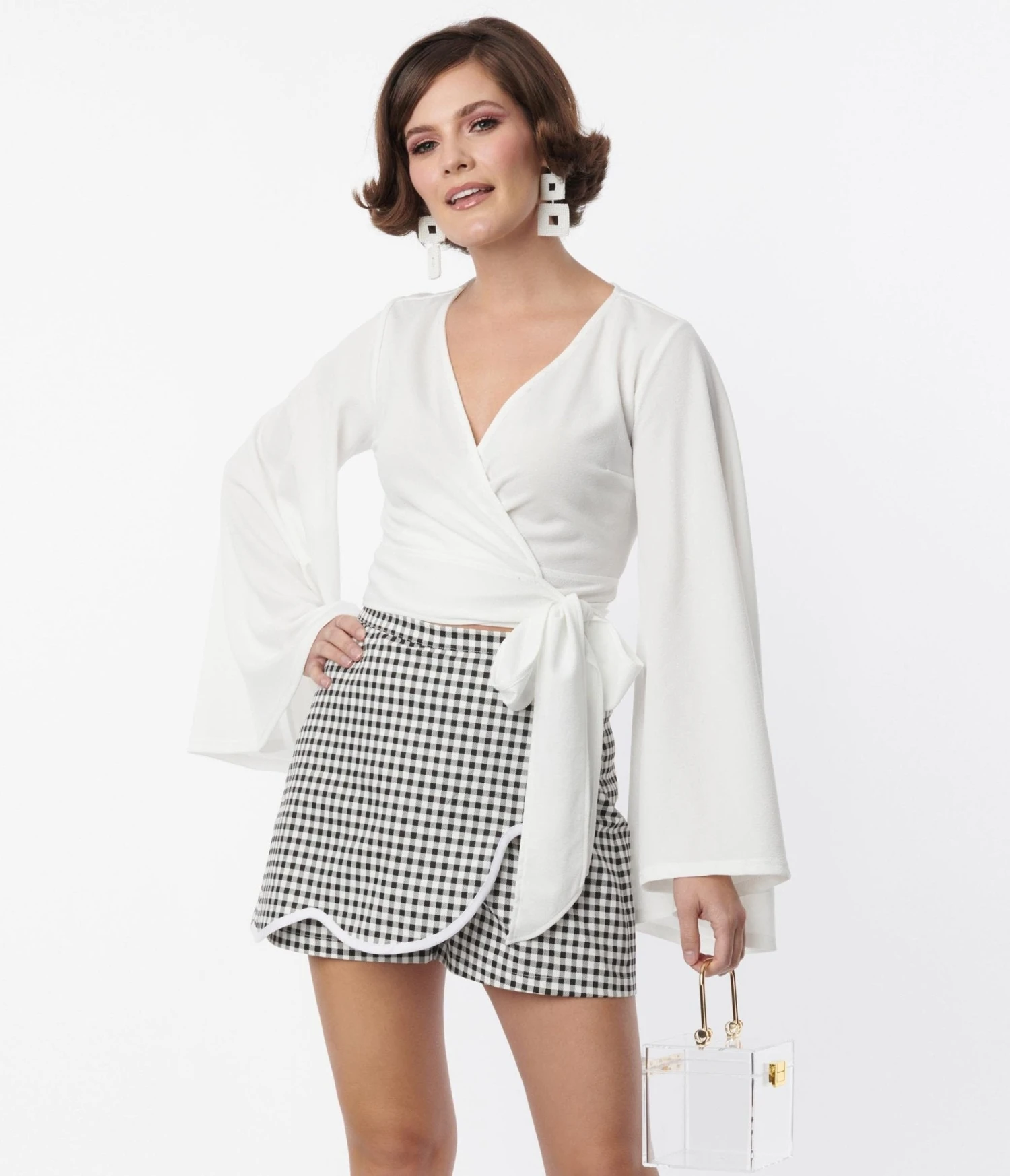 Smak Parlour White Bell Sleeve Wrap Top - Image 3