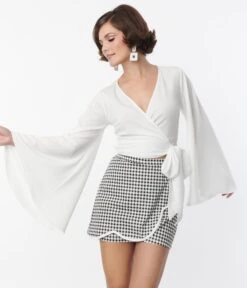 Smak Parlour White Bell Sleeve Wrap Top