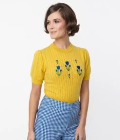 Smak Parlour Yellow Tulip Embroidered Sweater