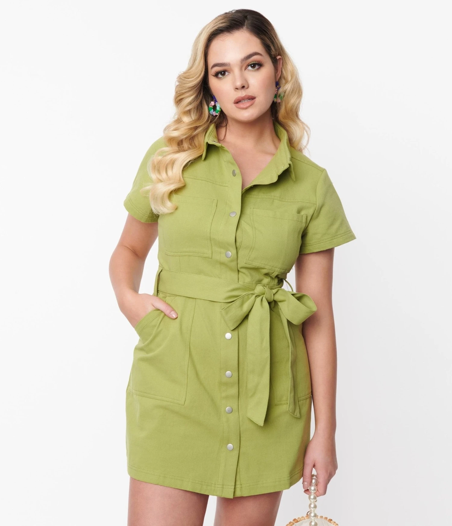 Spring Green Denim Belted Shift Dress - Image 5