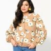 Tan & 3D White Floral Cardigan