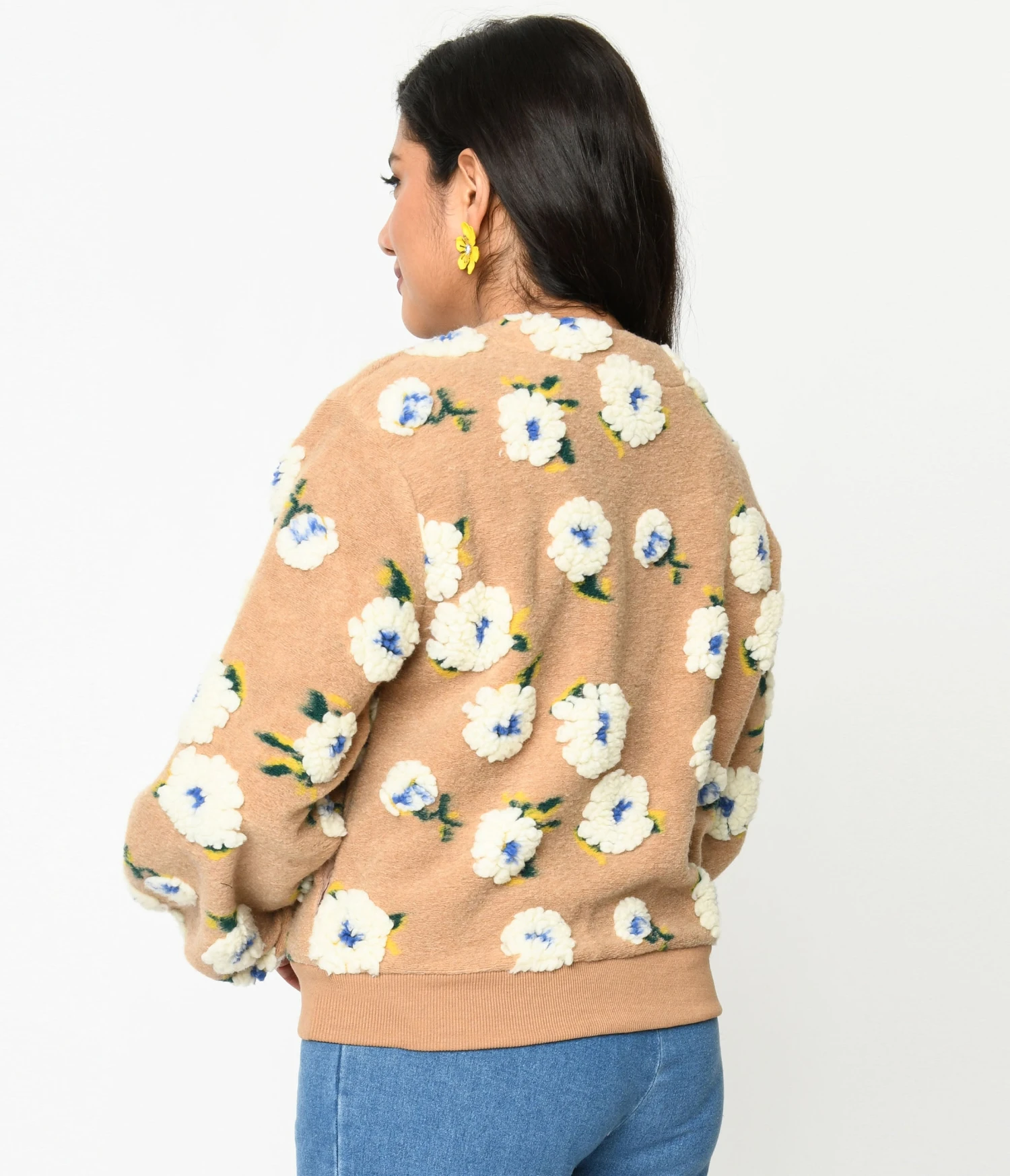 Tan & 3D White Floral Cardigan - Image 3