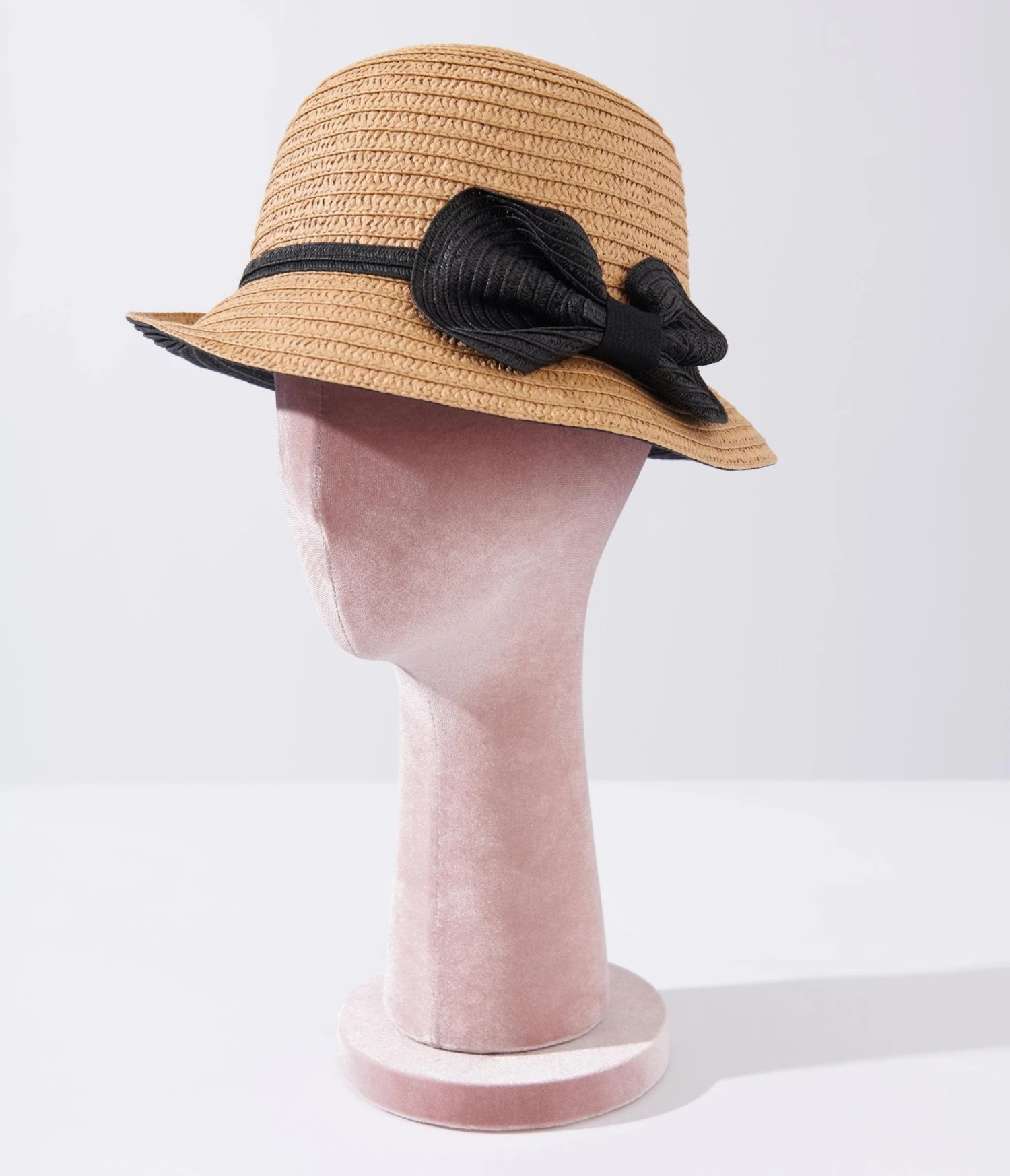 Tan & Black Ribbon Woven Cloche Hat - Image 2