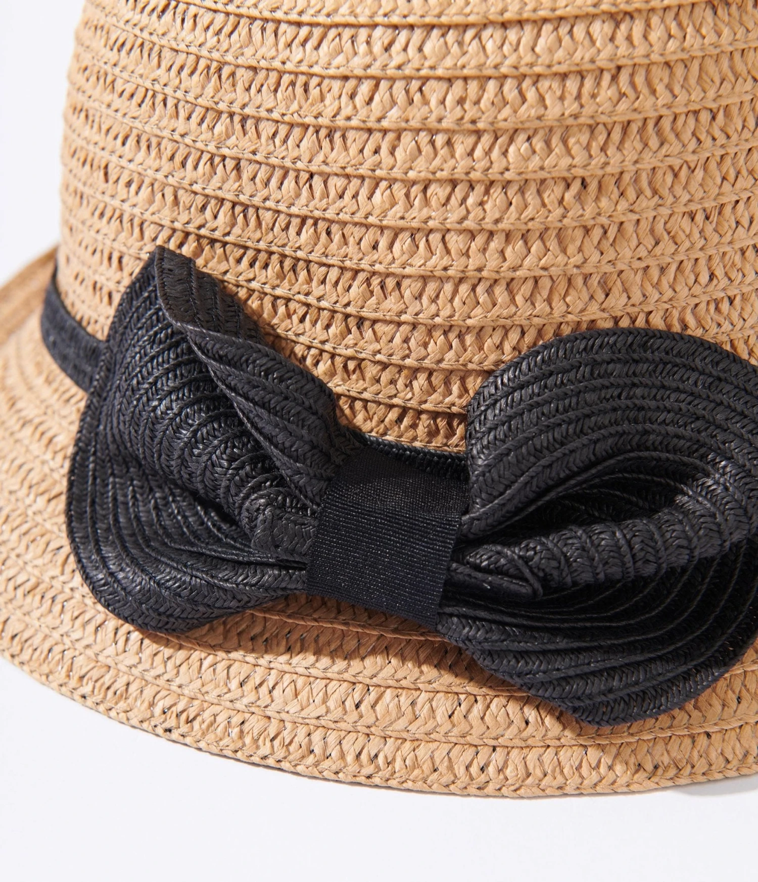 Tan & Black Ribbon Woven Cloche Hat - Image 3