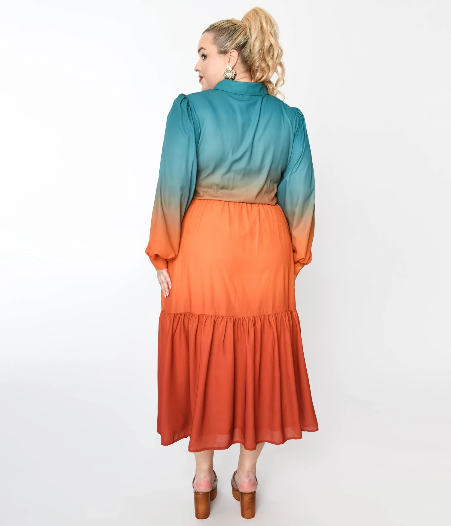 Teal & Rust Gradient Maxi Shirt Dress - Image 3